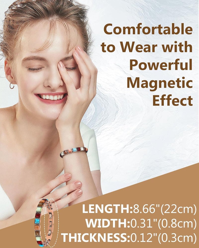 Feraco Pure Copper Bracelets for Women, Ultra Strength Magnetic Bracelet with 3800 Gauss Magnets & Natural Turquoise & Stones, Adjustable, Jewelry Gift - Image 3